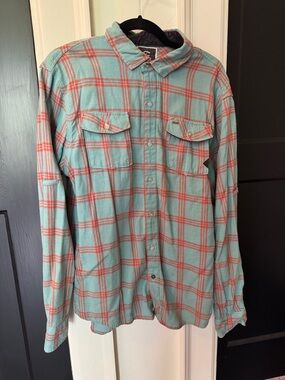 split Men's Teal and Coral Plaid Button-Down Shirt